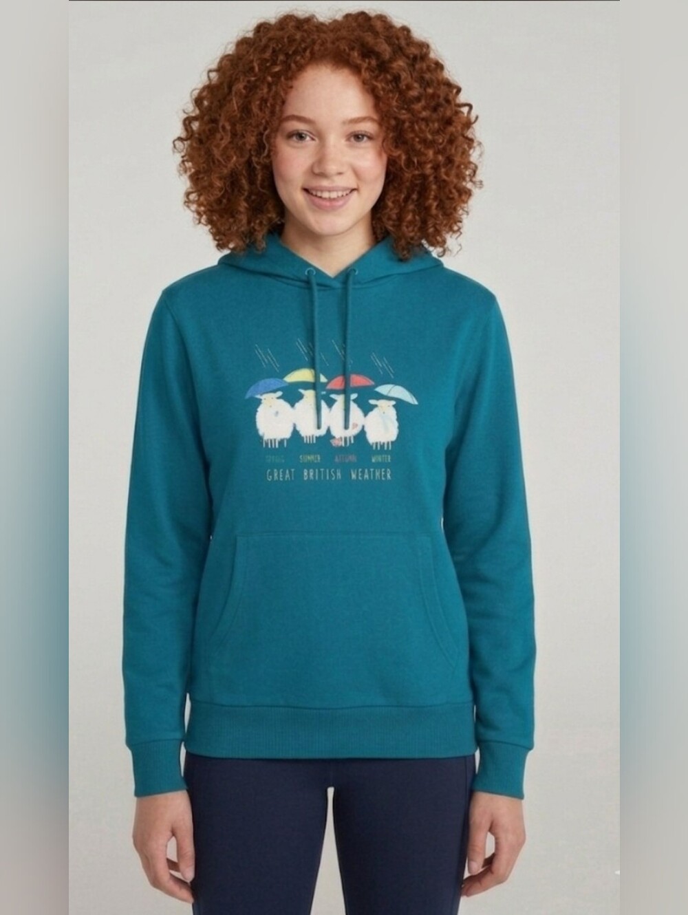 New Mountain Warehouse "Great British Weather" Sheep Graphic Hoodie Teal Sz 8